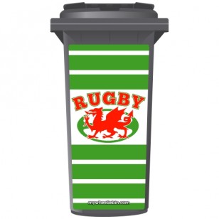 Wales Rugby Dragon On A Ball Shield Wheelie Bin Sticker Panel